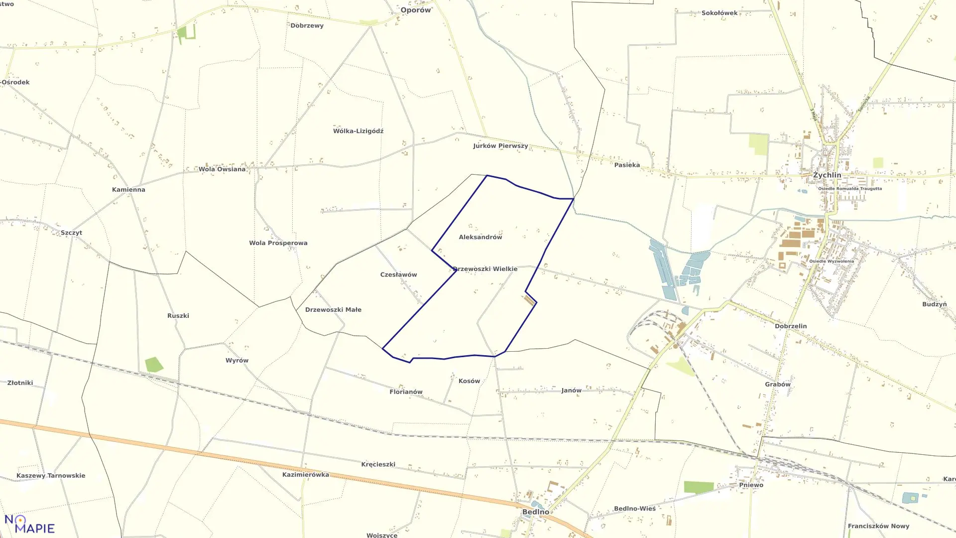 Mapa obrębu DRZEWOSZKI w gminie Żychlin