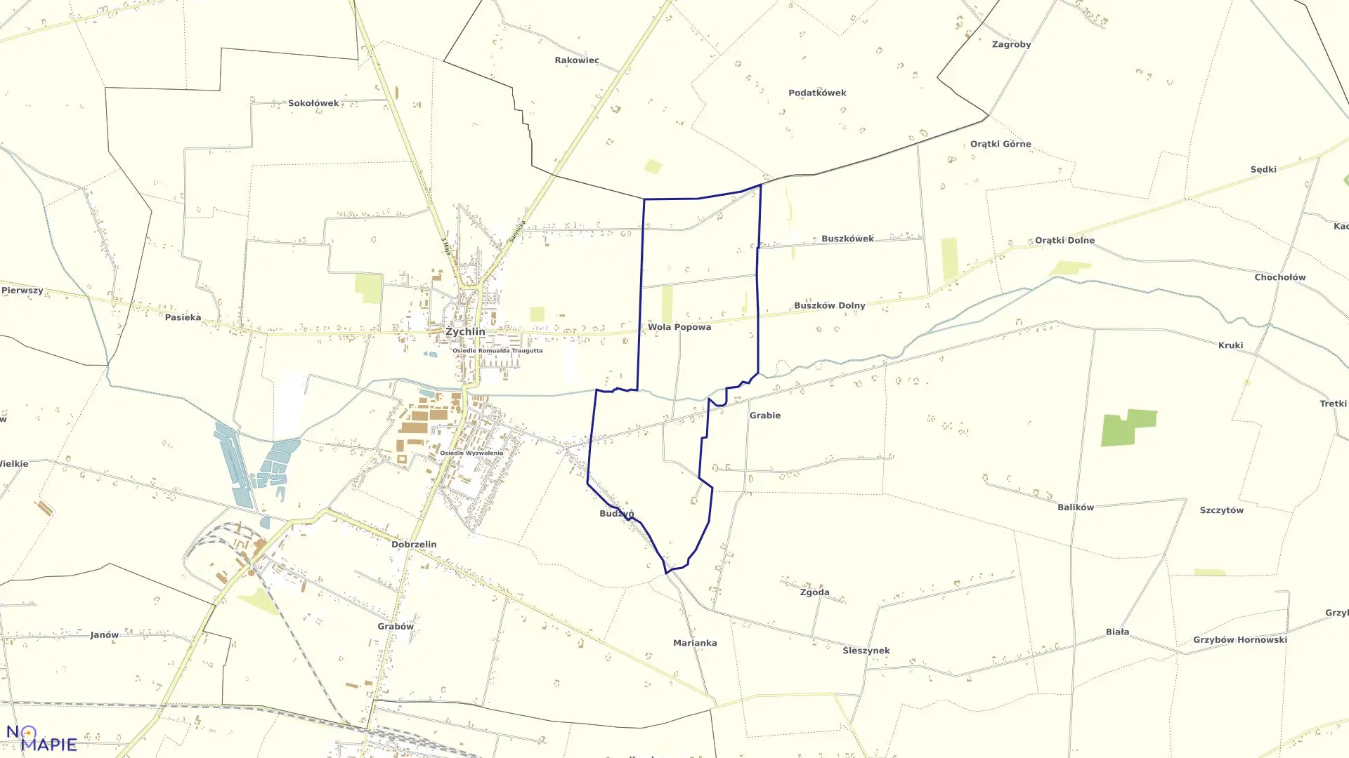 Mapa obrębu WOLA POPOWA w gminie Żychlin